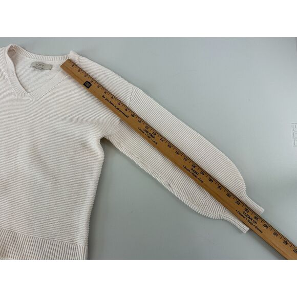 LOFT Women's Off White V-Neck 100% Cotton Sweater Size M Medium - Picture 8 of 9